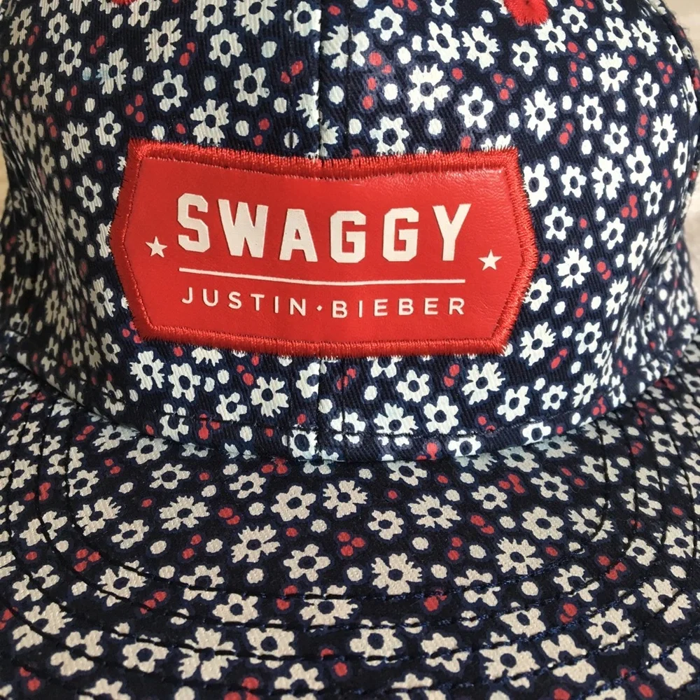 Justin Bieber Navy Floral Snapback Hat with Red Patch
